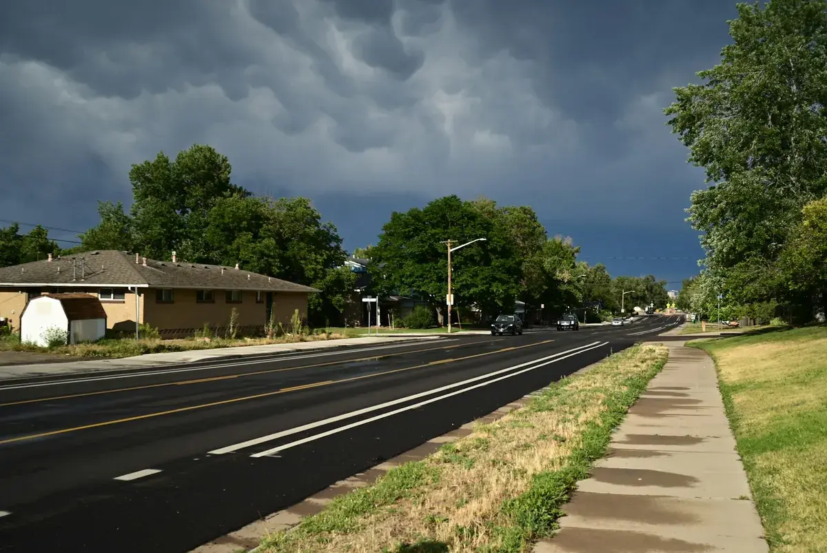 Storm clouds over a residential neighbourhood